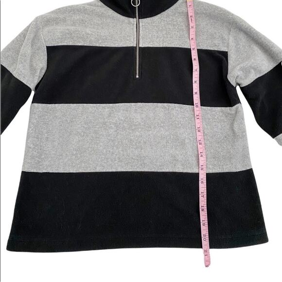 DIP Women’s Black & Gray Stripe 1/4 Zip Up Fleece Pullover, Size XS - Picture 8 of 10